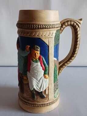 Vintage West German Gerz Beer Stoneware Stein W/Relief-Molded Tavern Scene